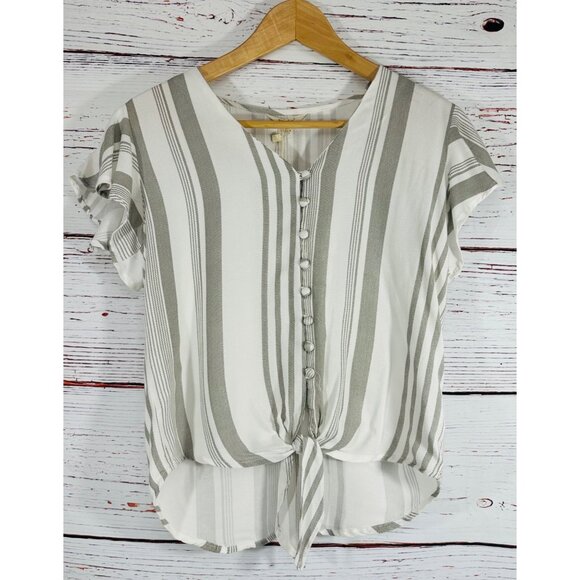 Stripe & Stare Womens Button Front Striped Tie Hem Top Size Medium Nautical - Picture 9 of 13